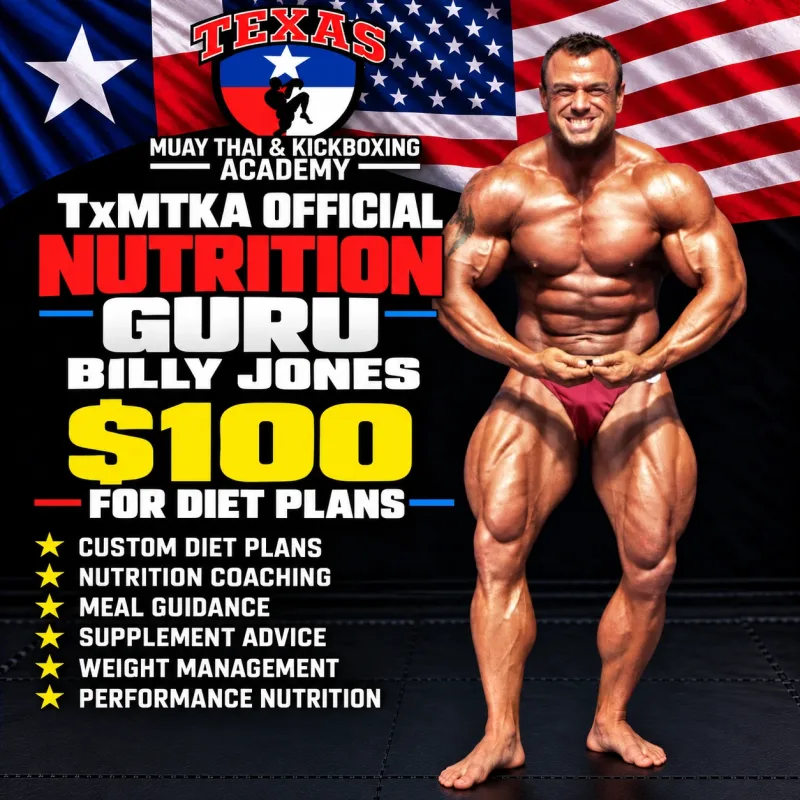 Nutrition poster: Billy Jones, the gym's official nutrition guru, offers diet plans for $100, including custom plans, coaching, meal guidance, supplement advice, weight management, and performance nutrition.